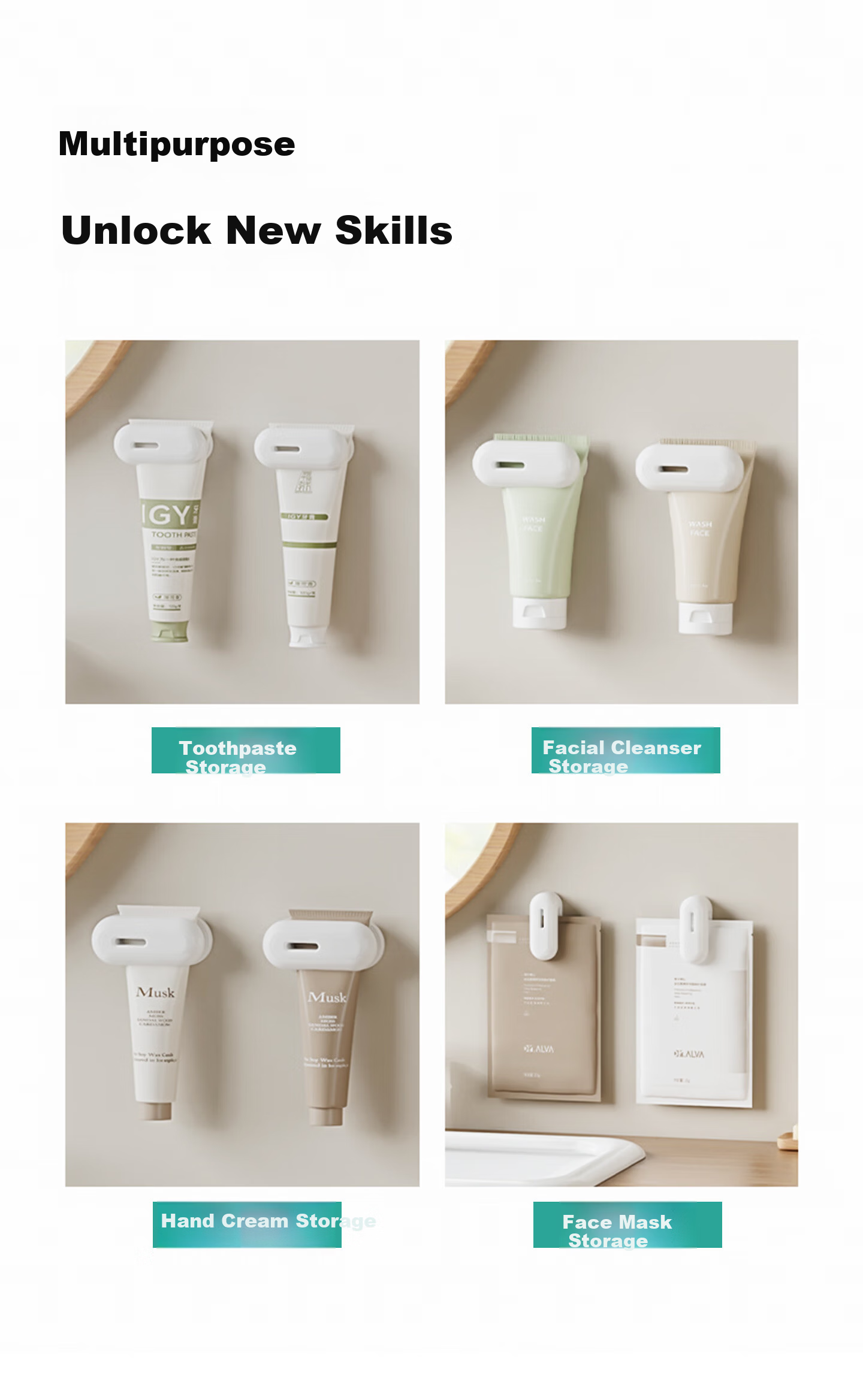 Fuju Toothpaste Squeezer and Facial Cleanser Wall-Mounted Storage Rack Bathroom Organizer No Drilling Required 5