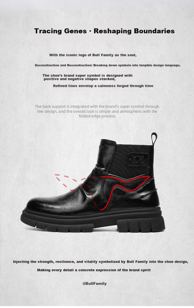 Bull Family [Zhang Ruoyun Same Style] Martin Boots Men 2026 Autumn Winter New Casual Leather Boots Couple Versatile Chelsea Boots 2
