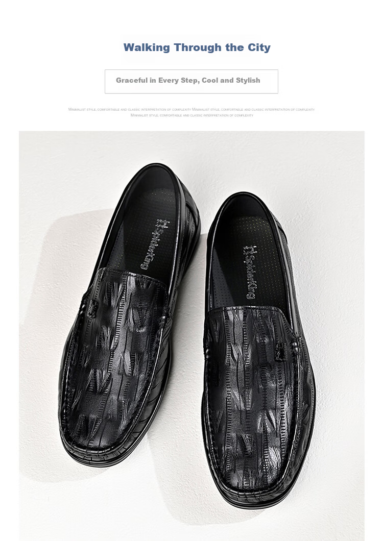 SPIDER KING Loafers Spring Autumn Men's Shoes Cowhide Comfortable Slip-On Moccasins Men's Business Leather Shoes Black 39 3