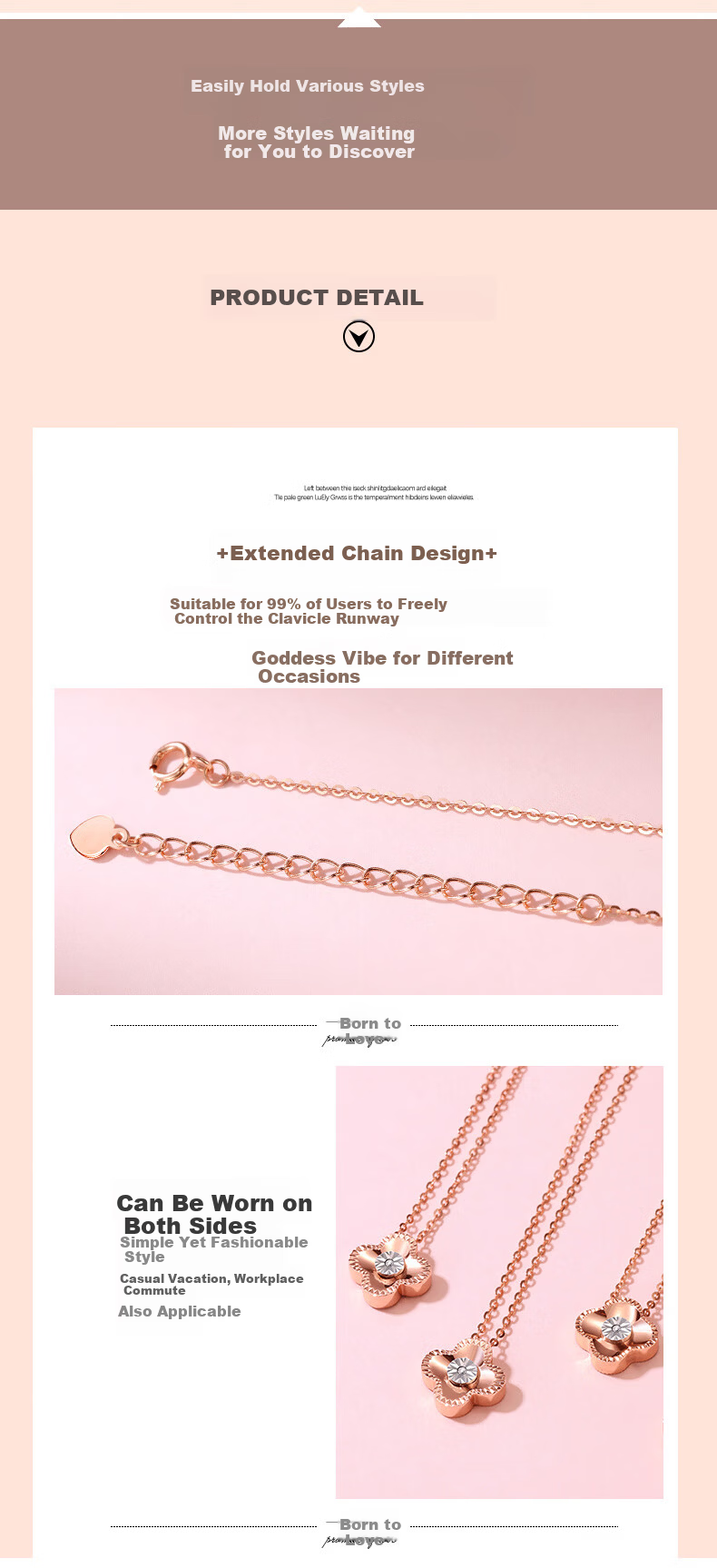 Grace Girl Diamond Four-Leaf Clover Double-Sided Necklace for Women Fresh Style Rose Gold Clavicle Chain Anniversary Birthday Gift for Girlfriend 5