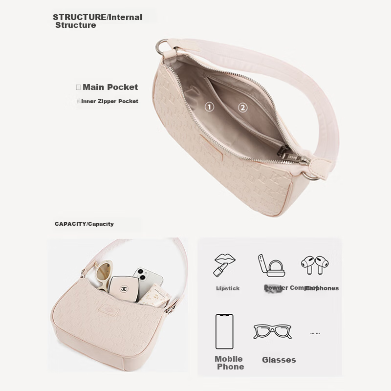 Dickies Women's Shoulder Bag Crossbody Bag Versatile Compact Monogram Print Handheld Underarm Bag Commuter Travel Small Bag Cream Almond White