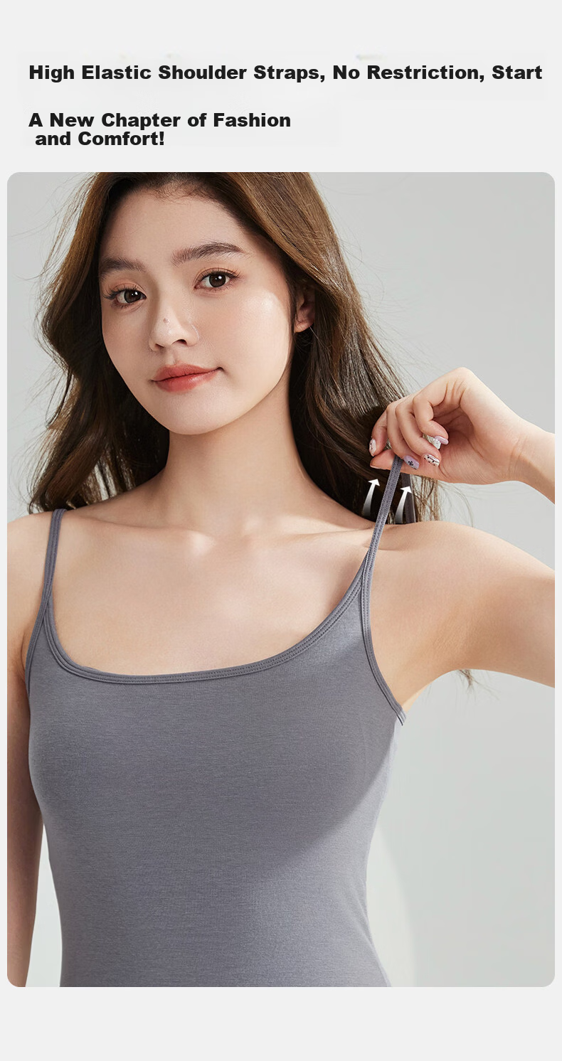 MiiOW Modal Camisole for Women with Built-In Bra Pads, Thin Straps, Suitable for Outer Wear Or Layering, Covers Side Boob, Can Be Worn As Outerwear, White 9