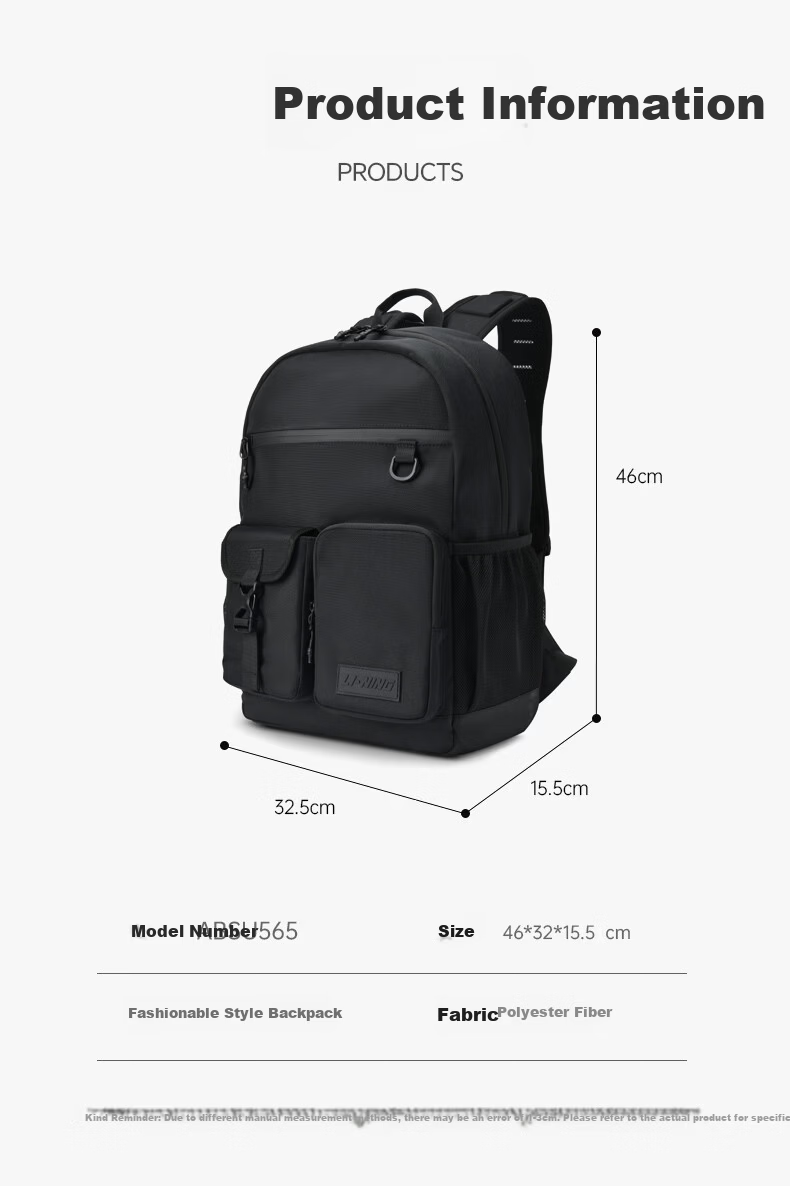 LI-NING Badminton Bag Unisex Multifunctional Large Capacity Backpack Sports Outdoor Travel School Bag Black 15