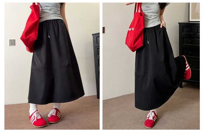 Xueqiman Vintage Simple Workwear High-Waist Slimming Quick-Dry A-Line Mid-Length Skirt for Women 2026 Spring Summer New Arrival 12