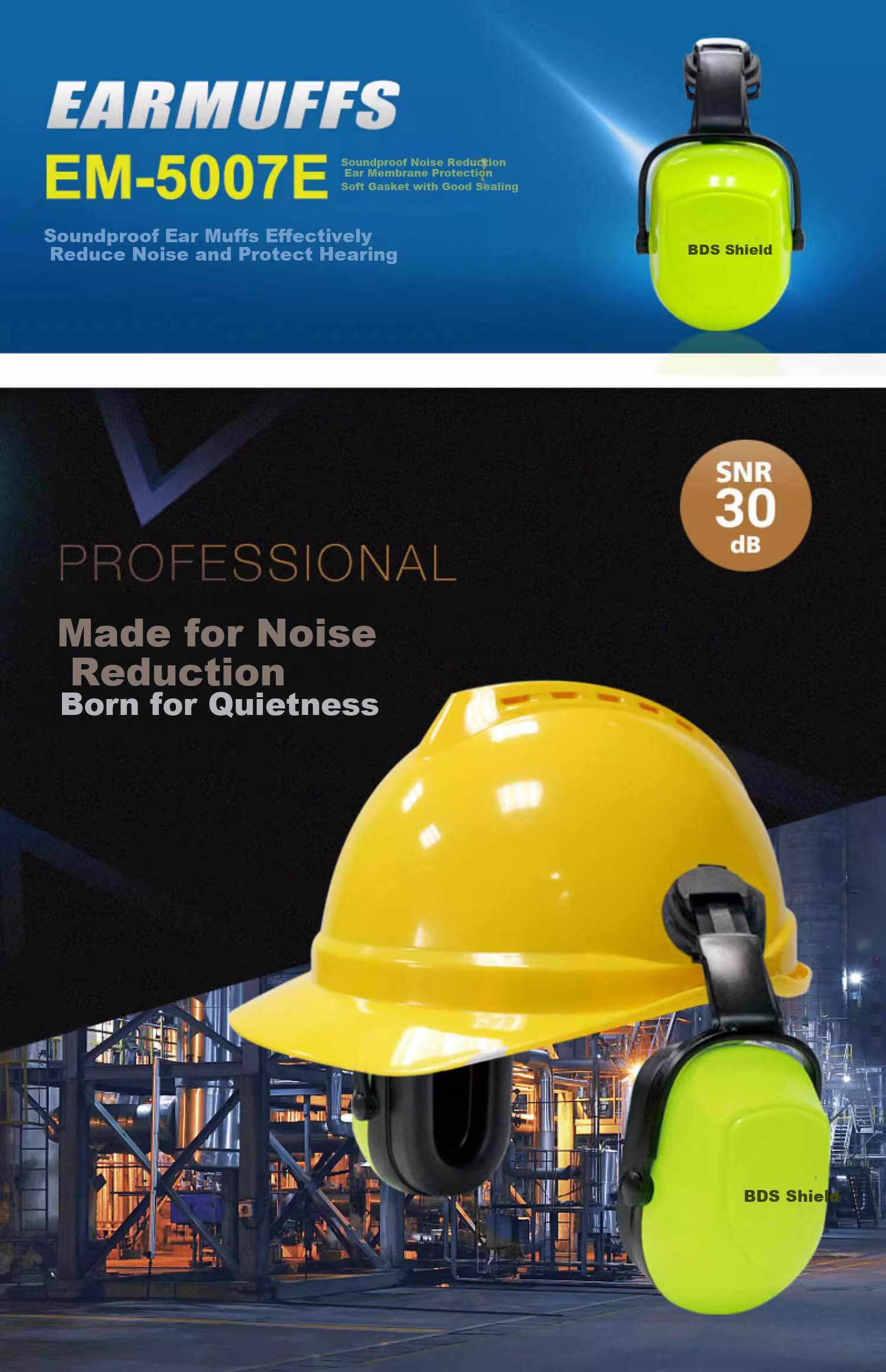 BDS EM-5007E Safety Helmet Mounted Noise Reduction Ear Muffs Industrial Construction Grinding Protective Hearing Muffs 1