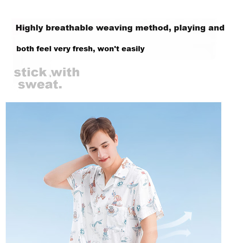 Beitaisi Children's Pajamas, Breathable New Home Wear Set, Thin Cool-Feeling Baby Summer Short-Sleeve Clothes 15