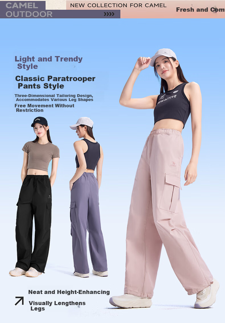 CAMEL Quick-Dry Workwear Women's Outdoor Hiking Travel Casual Woven Pants J25BAYL6079 Camellia Pink L 14