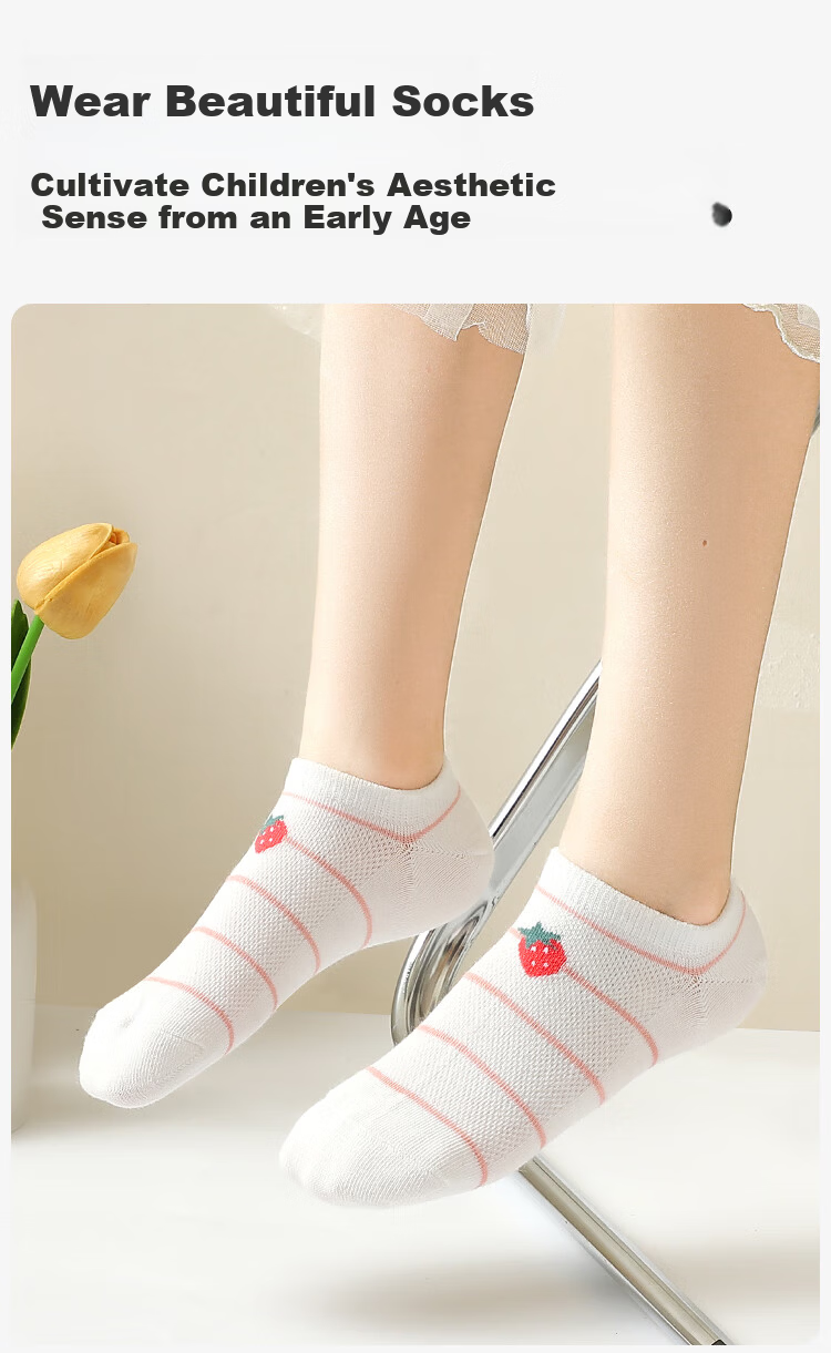 LangSha Kids Socks Spring Summer Thin Comfortable Breathable Mesh Mid-Calf Cotton Socks for Girls Sweet Style 5 Pairs Pack 11