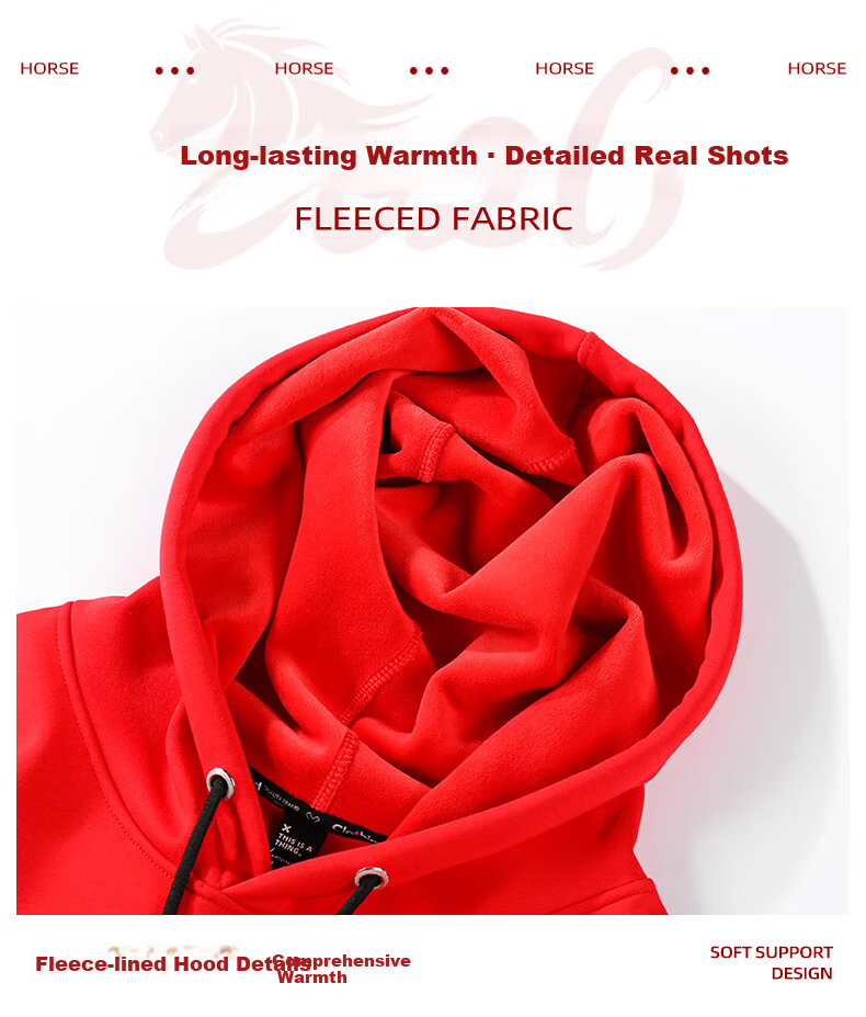 Jeanswest Men's Hooded Sweatshirt Autumn Winter Year of the Horse Red Couple Long Sleeve New Year Jacket 12