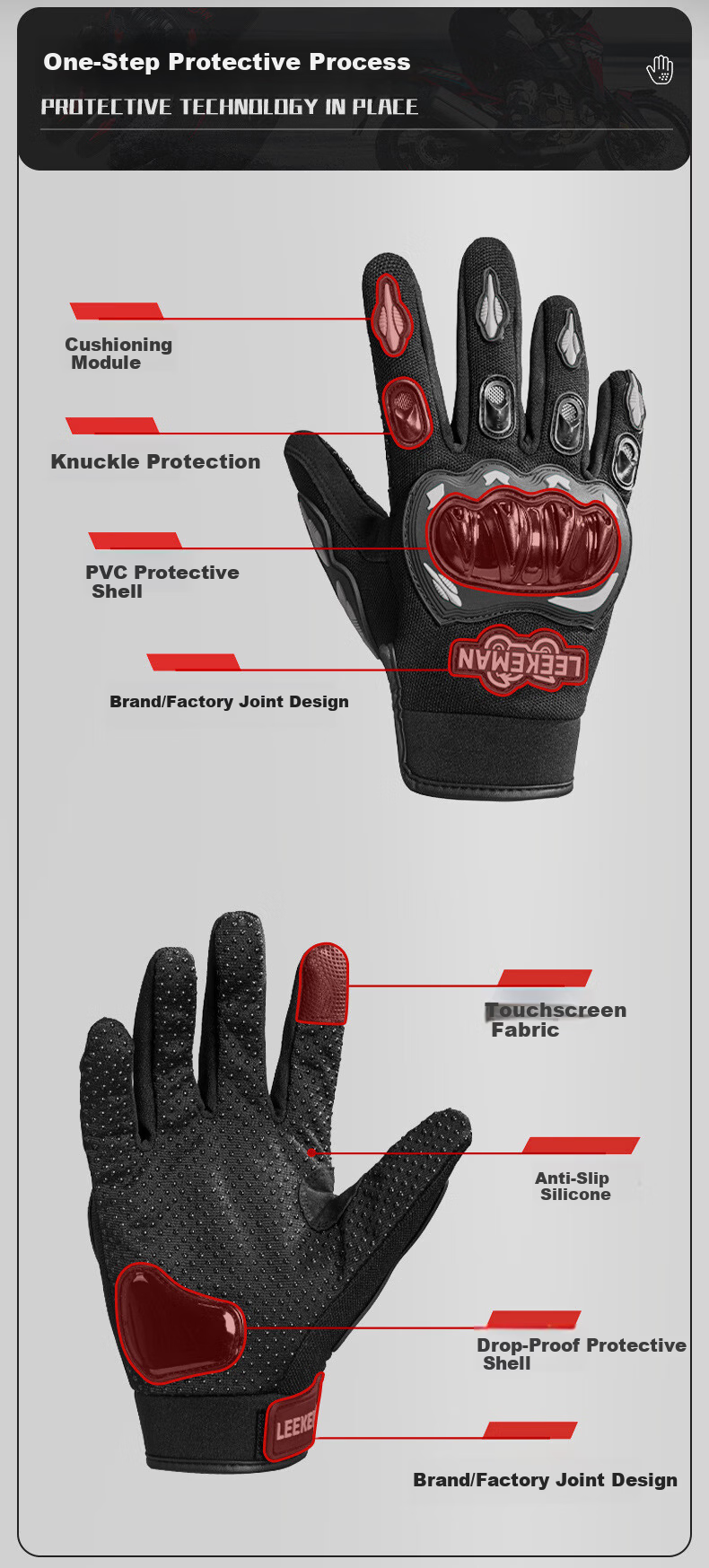 Chegui Mu Riding Motorcycle Gloves Windproof Anti-fall Motorbike Four Seasons Protective Full Finger Touchscreen XL 3