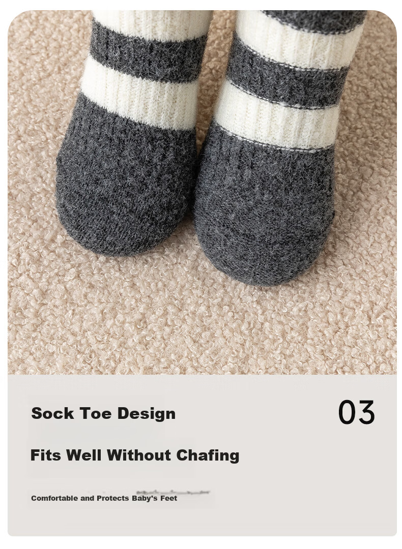 MiiOW 3 Pairs Kids Socks Autumn Winter Thickened Fleece Boys Korean Style Cartoon Bear Mid-Calf Girls Socks 3