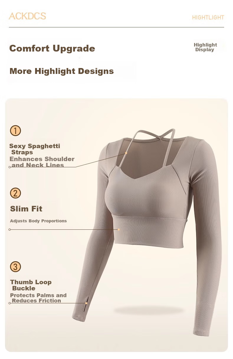 ACKDCS Women's Yoga Top Spring Summer Waist-Slimming Sports Tennis Cycling Pilates Long Sleeve Fitness Shirt with Chest Pad 3