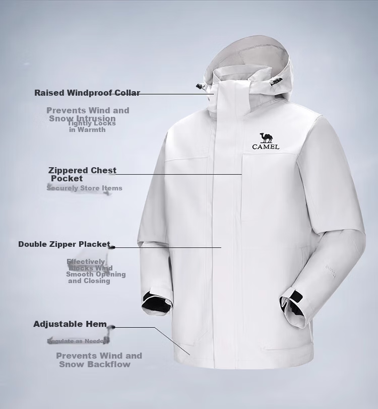 CAMEL Outdoor 3-in-1 Jacket Thickened Goose Down Warm Windproof Waterproof Mountaineering Coat S 5