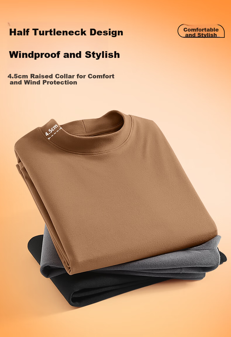 Jeanswest Men's Fleece-Lined Long Sleeve T-Shirt Autumn Winter Thickened Base Layer 7A Antibacterial Mite-Resistant Trendy Warm Base Shirt 2