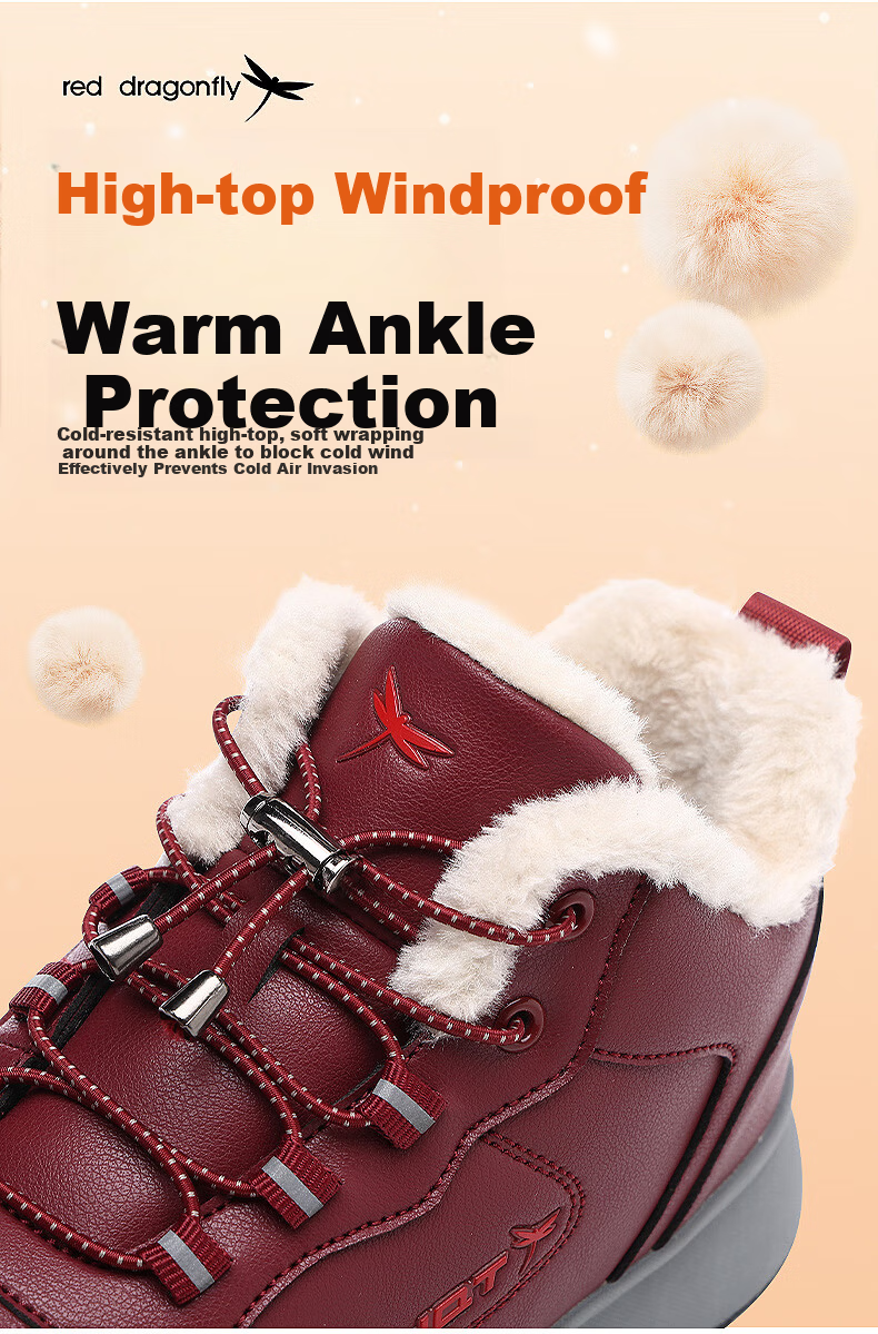 RED DRAGONFLY Women's Winter Fleece Lined Warm Elderly Shoes Thickened Plush Cotton Boots Middle-aged and Elderly Cotton Shoes WXC430441 7