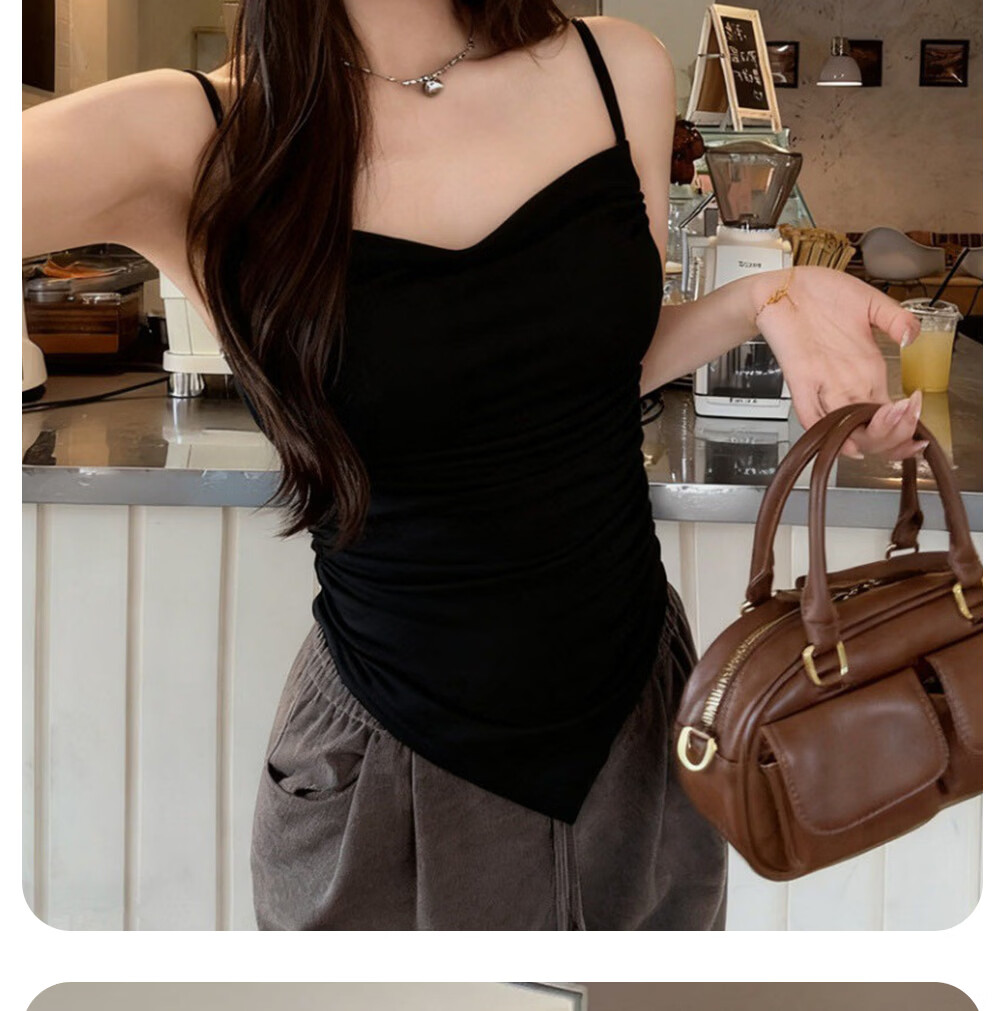 Modal Ruched Scoop Neck Padded Cami Top for Women Slim Waist Sexy Layered Outerwear 22
