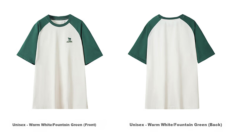 CAMEL Loose Casual Short Sleeve T-Shirt Unisex Couple Cotton Feel Top C36BAVLR084 Warm White/Green L 3