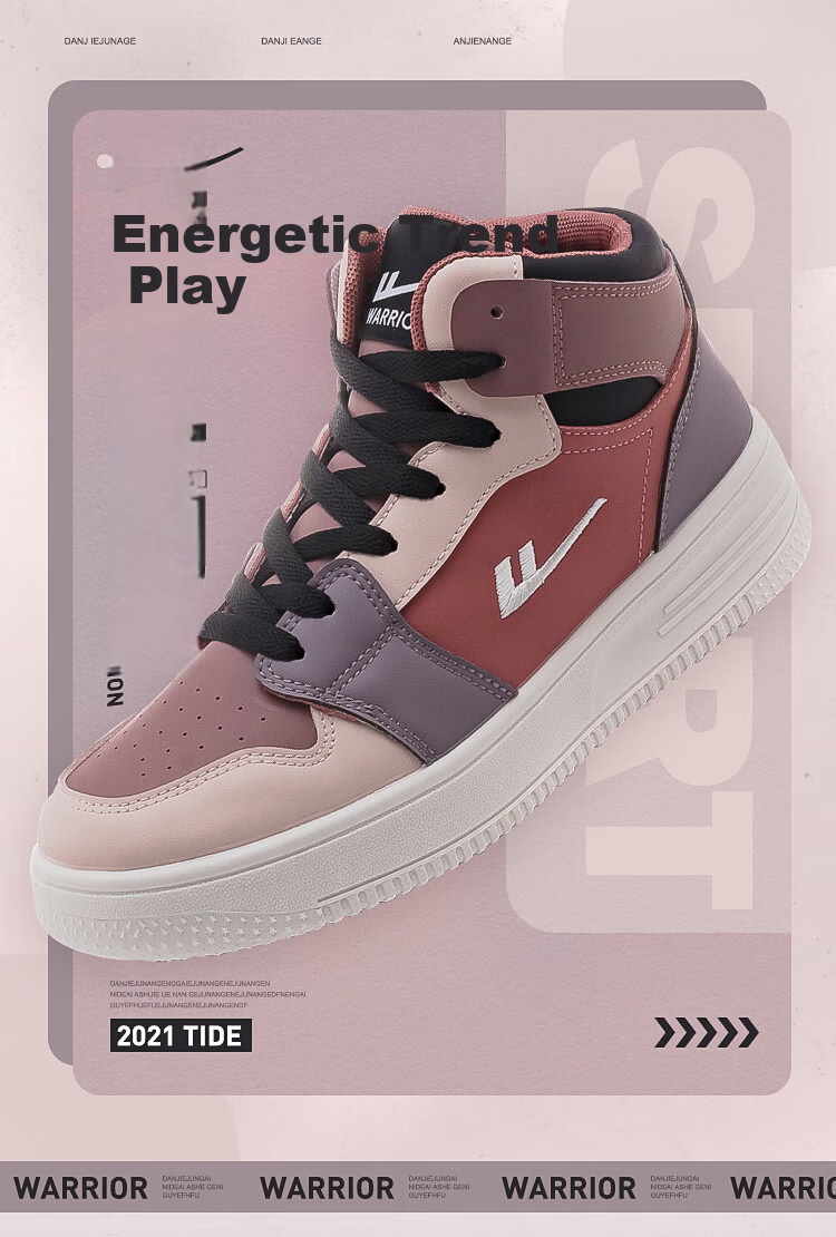 Warrior Official Women's High-Top Thick-Soled Sneakers 2026 New Pink Size 35 1