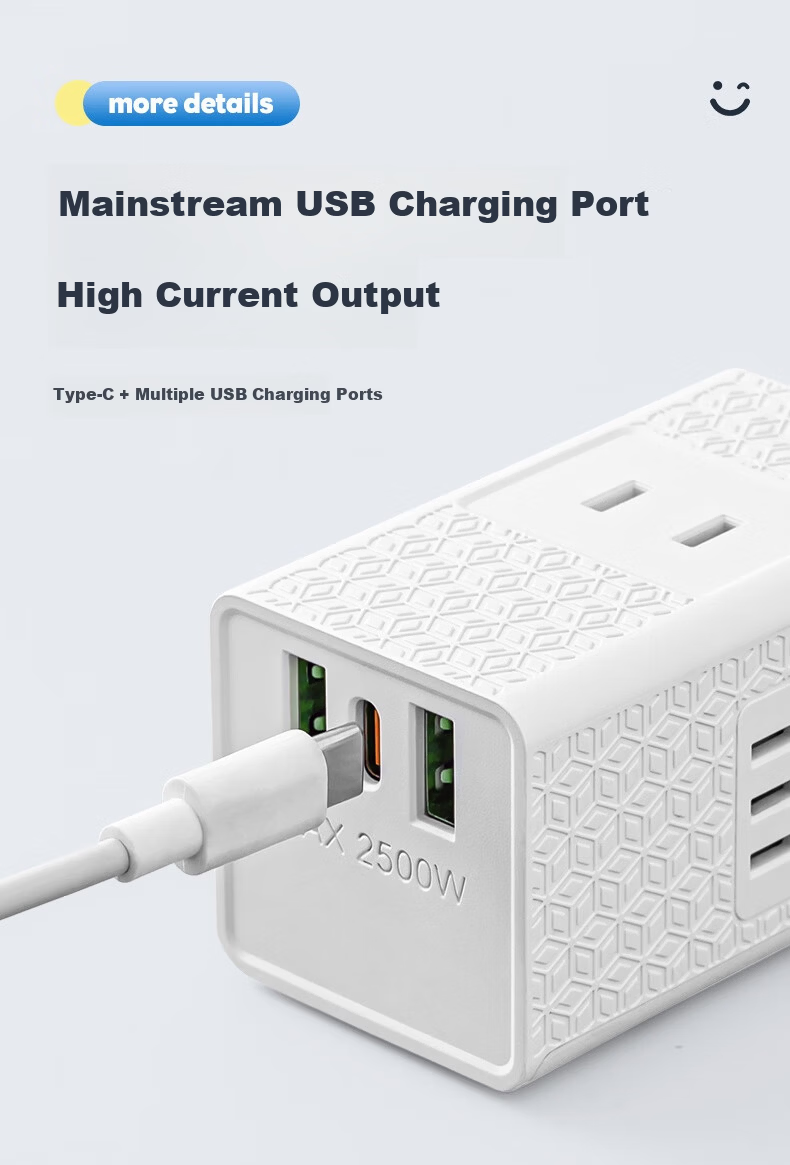 Sushiermo 2-Prong Plug 2-Socket Power Strip, 3 Outlets 2U1C 1.5m Multifunctional Travel Power Strip for Japan/Thailand/Philippines Two-Prong Extension Cord 14