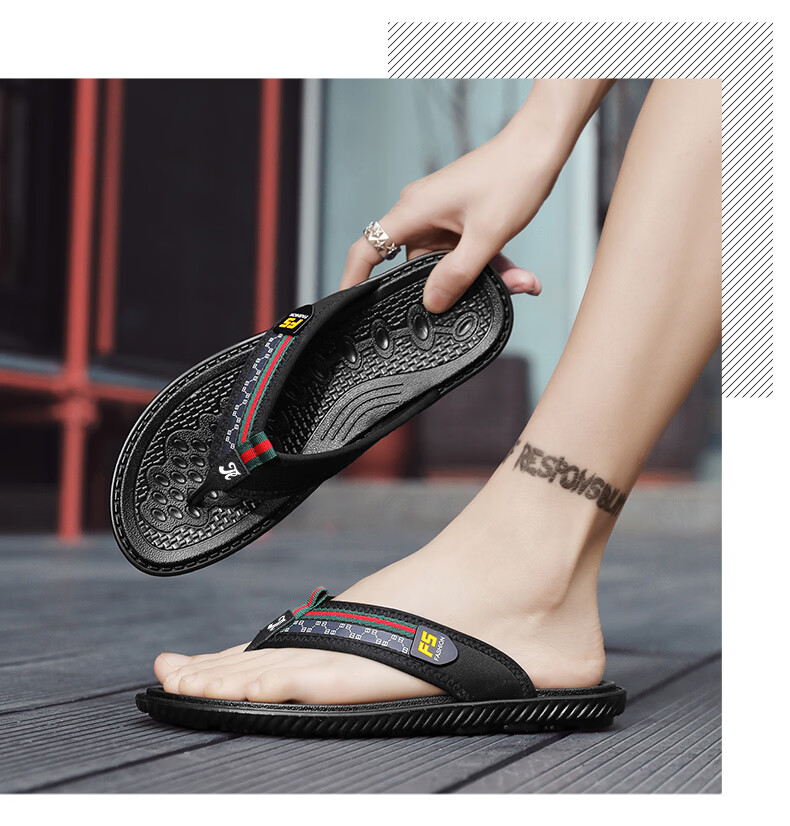 TonLion Men's Flip Flops 2026 Summer Woven Texture Soft Sole Beach Sandals Black Size 41 7