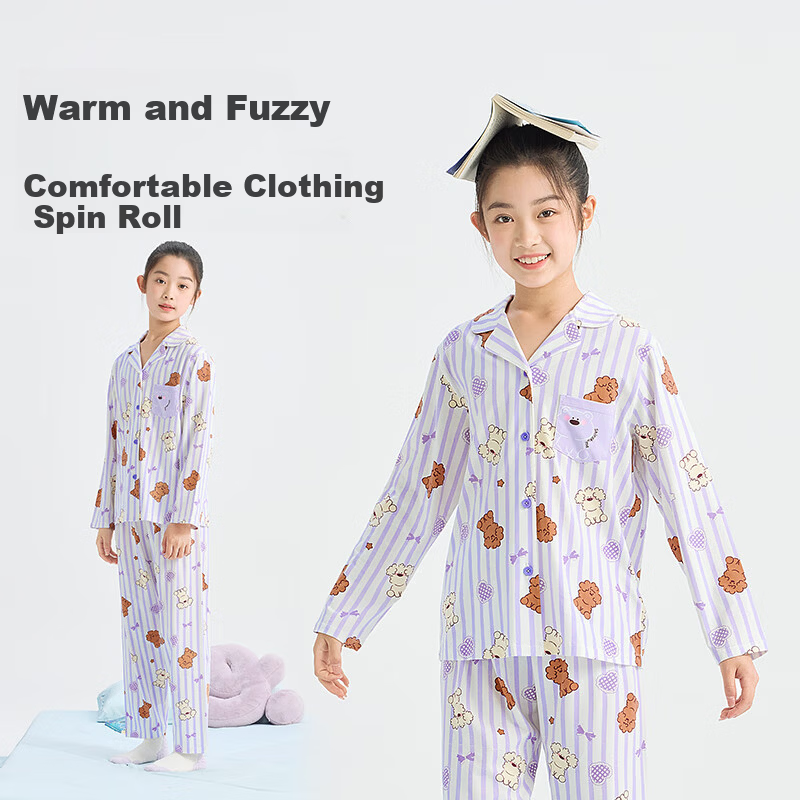 Jiusuiban miiiiichan Co-branded Children's Pajamas Girls Spring Autumn Cloud Cotton Cartoon Class A Older Kids Homewear Set