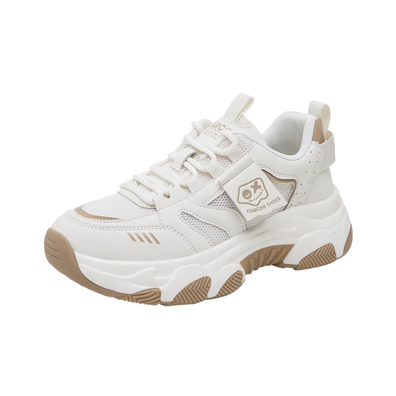 Eierkang Women's Sports Casual Shoes Thick Sole Height Increasing Comfortable Versatile Dad Shoes Student Travel Trendy Shoes Off-White/Light Brown 40