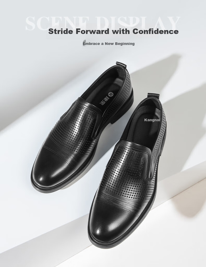 Connai Men's Summer Hollowed Out Perforated Breathable Business Casual Leather Dress Shoes Black Size 38 8