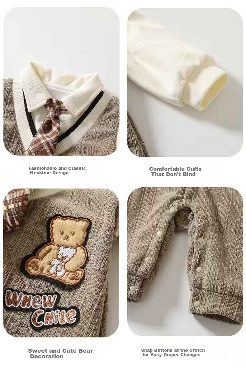 VOONLIE Baby Clothes Spring Newborn Boys Romper Full Moon Hundred Days Outing Gentleman First Birthday Jumpsuit Spring Autumn 3