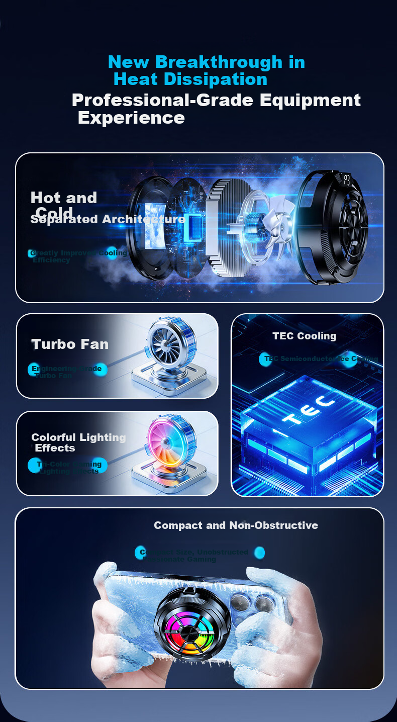 Stek [Top Configuration Live Streaming + Smart Digital Display] Upgraded Two-Speed Variable Frequency Adjustable Mobile Phone Cooler Semiconductor Suitable for Apple Phones Live Streaming Gaming Super 5