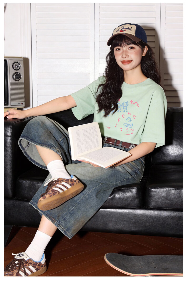 TonLion Women's Short Sleeve T-Shirt Summer Cotton Simple Korean Style Trendy Casual Loose Fit Basic Round Neck Tee 20