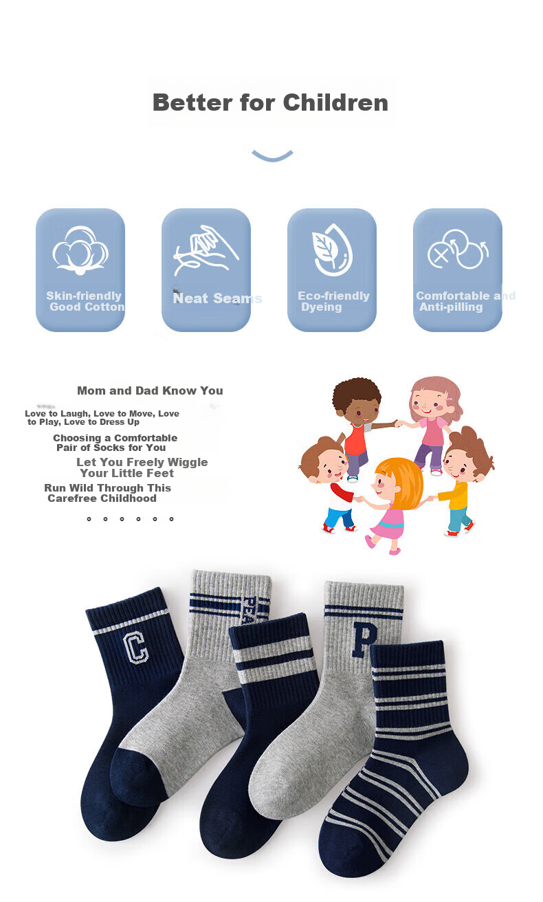 Cotton Full Boys' Socks 6-12 Years Old Pure Cotton Breathable Mid-Calf Socks for Boys Students Spring Autumn 6 Pairs 2