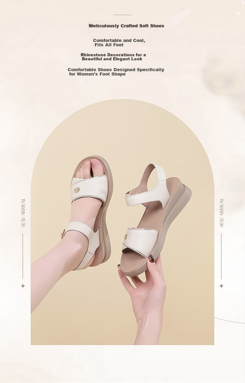 Red Dragonfly Women's Summer Sandals Flat Soft Leather Soft Sole Middle-aged and Elderly Beach Shoes WTK240752 Off-white 38 2