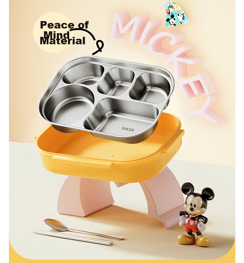 Ymer Children's Insulated Lunch Box Student Special School Partition Bento Box Office Stainless Steel 316 Mickey 18