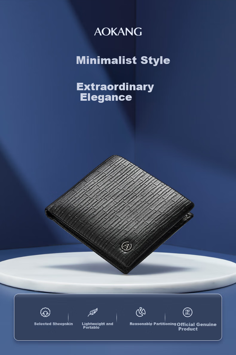 Aokang Men's Horizontal Bifold Leather Wallet Multifunctional Coin Purse Gift for Husband Birthday 2