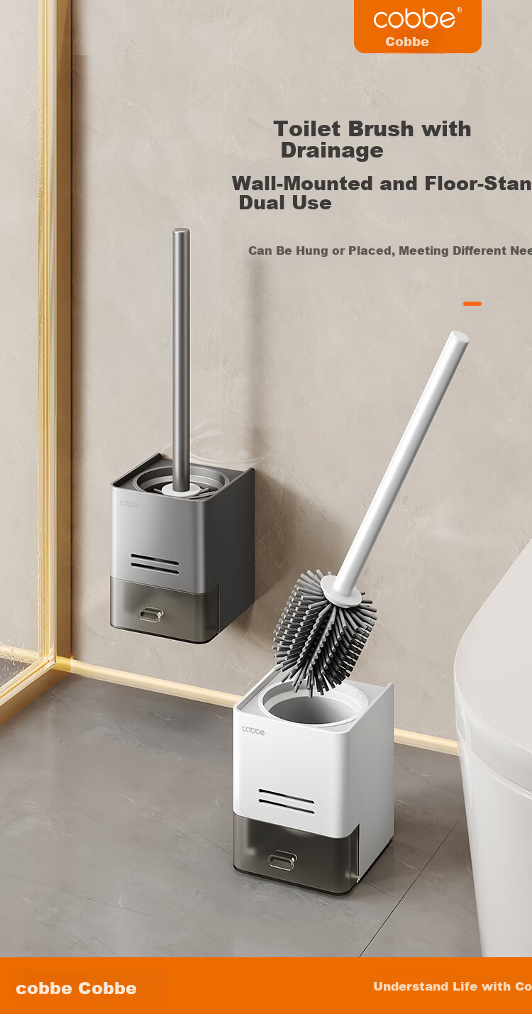 Cobbe Toilet Brush, No Drilling Required, Wall-Mounted Storage Rack, Space Aluminum Gunmetal Gray, Bathroom Silicone Brush, Toilet Cup Holder 1