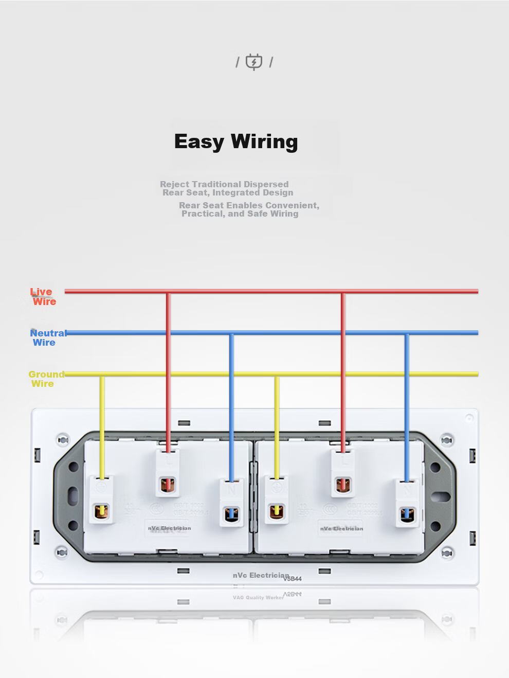 NVC Lighting Electrical Switch Socket Three-Gang Five-Hole Socket 118 Type Concealed 15-Hole Socket Ivory White 4