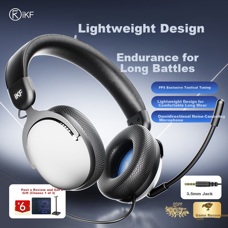 IKF V12 Gaming Headset Wired Zero Latency FPS Tactical Tuning 3.5mm Esports Headphones Fearless Contract Delta Classic White