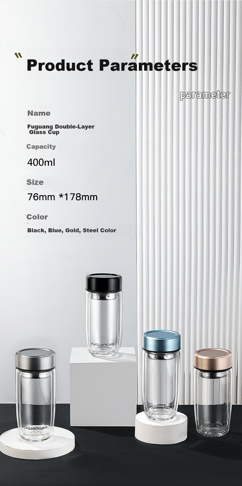 Fuguang Egg-Shaped Glass High Borosilicate Double-Layer Tea Cup with Tea Infuser Car Travel Mug Customizable Group Purchase Men's Cup 9