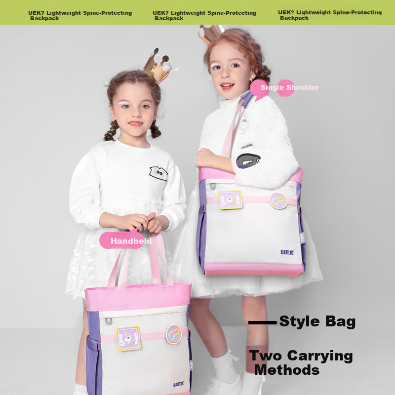 UEK Elementary Student Tutoring Bag Portable Kids Handbag Cute Study Bag Crossbody Art Bag Princess Pink