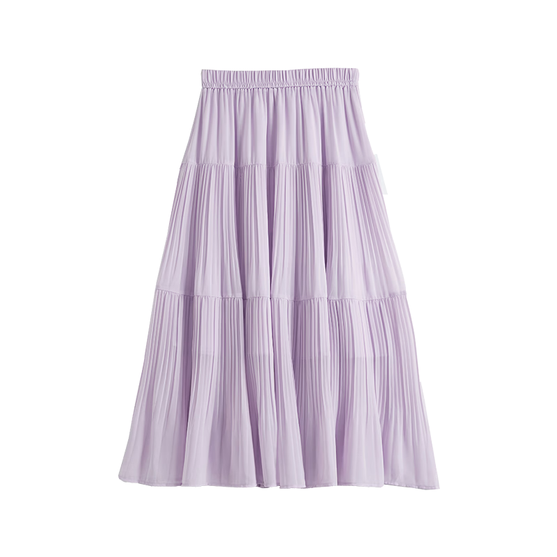 Sllsky Bohemian Chiffon Pleated Midi Skirt Women Summer Lightweight Beach Vacation A-Line Cake Skirt