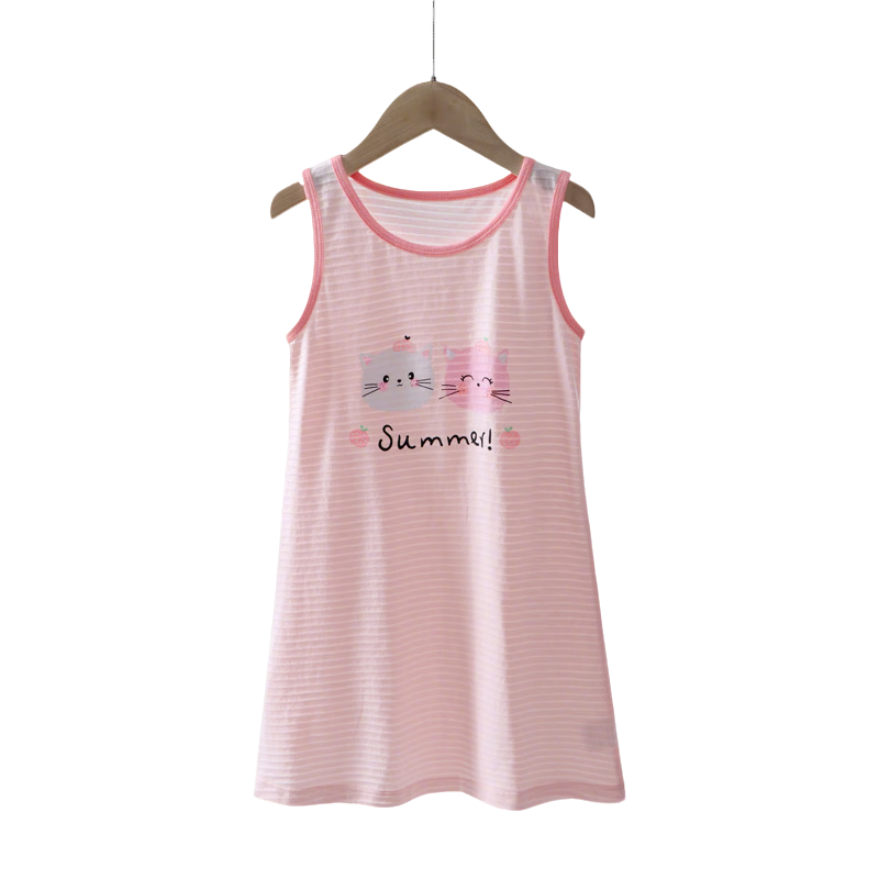 Babyprints Girls' Summer Nightgown Sleeveless Lightweight Cotton Pajamas for Toddlers and Kids, Pink, Size 120
