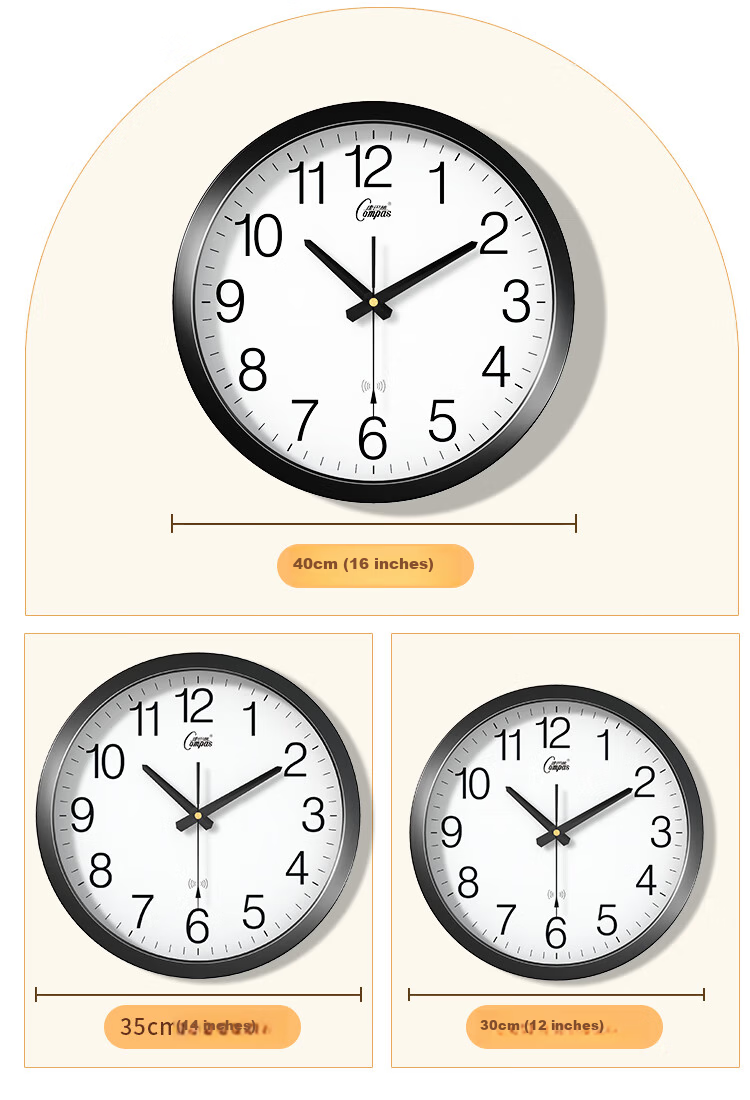 Compas Radio-Controlled Clock with Automatic Time Synchronization, Simple Wall Clock for Living Room, Exam Room, Wall-Mounted Clock, 2731 Black 35cm 10