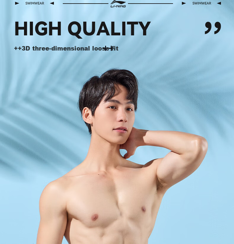 LI-NING Men's Swim Trunks Anti-Embarrassment Boxer Briefs Double-Layer Comfortable High Elasticity Beach Holiday Shorts 331 Black L 5