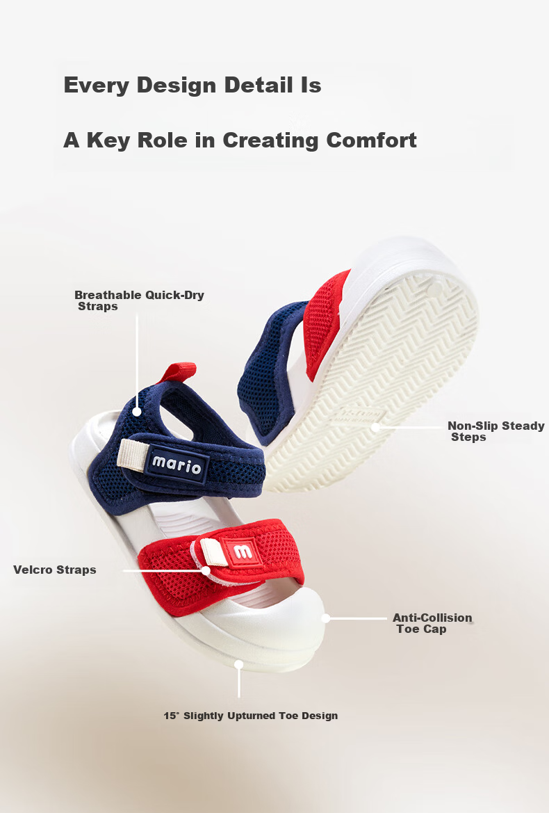 Cheerful Mario Kids Boys Summer 2025 Sports Sandals Toddler Boys Non-Slip Baby Beach Shoes Girls 4