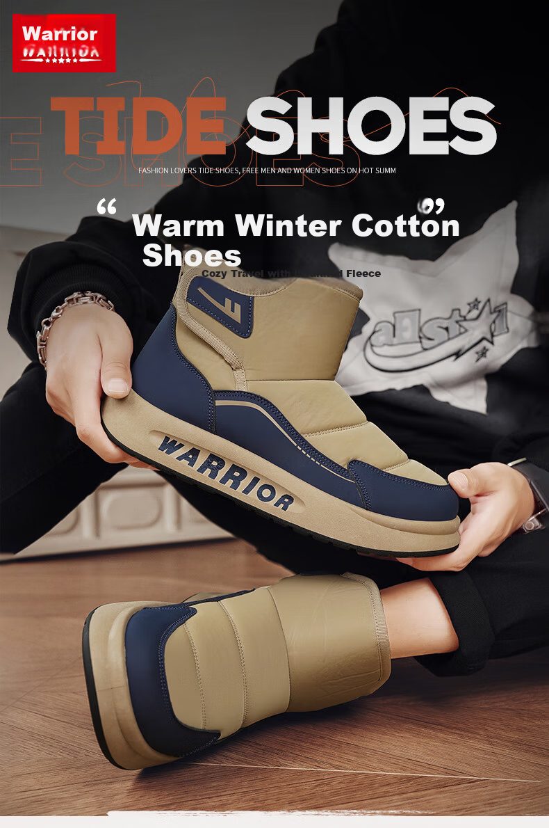Warrior Men's Snow Boots 2025 Autumn Winter New Fleece-Lined Northeast Cold-Resistant Warm Outdoor Cotton Shoes Black 43 1