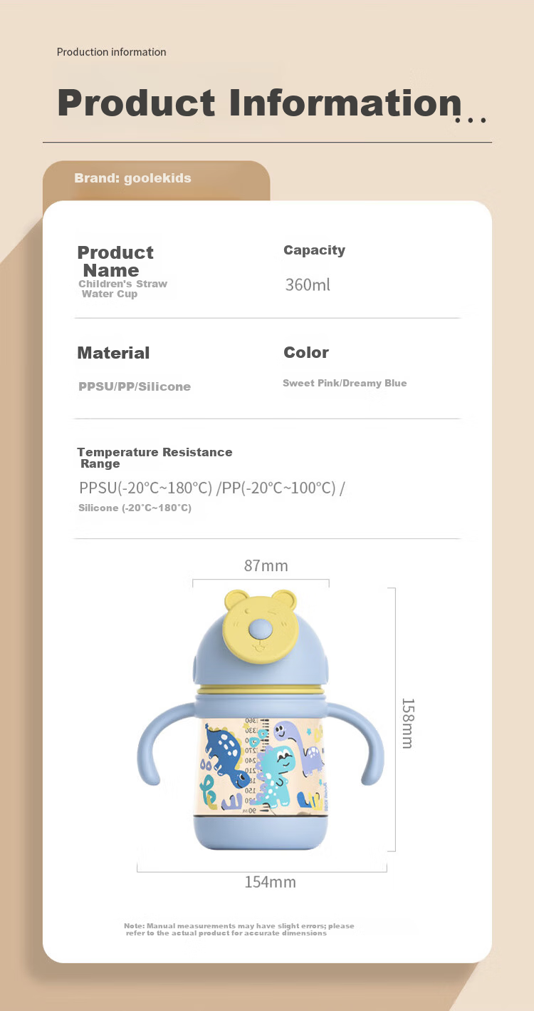 Goole Kids Children's Water Cup for 6+ Months Baby Training Cup PPSU Straw Bottle Kindergarten Drinking Cup 15