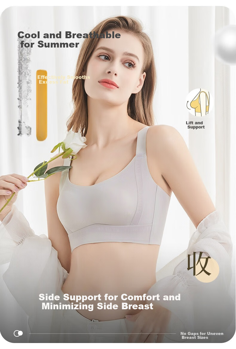LangSha Ultra-Thin Summer Bra for Women Large Bust Minimizing Anti-Sagging Seamless Slimming Side Support Breathable Bra 4