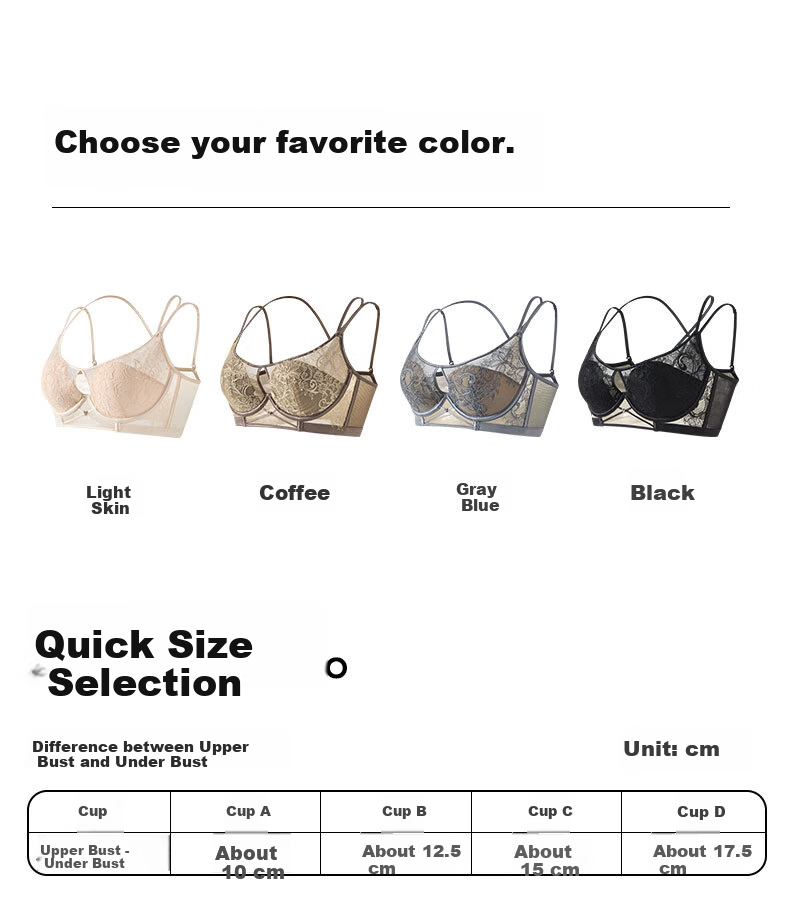 Bandgewoo Women's Lace Push-Up Bra, New Style, Large Bust Minimizing, Anti-Sagging, Side Support, Thin, Sexy, Soft Underwire 12