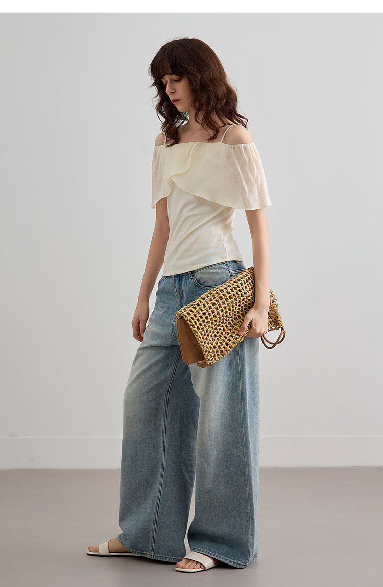 Demana [with Lyocell] Summer Sweet Style Patchwork Ruffle Spaghetti Strap Sleeveless Slim Fit Elegant Slimming Women's T-Shirt 16