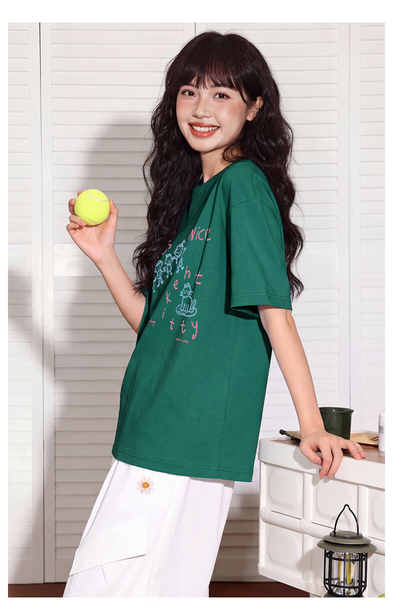 TonLion Women's Short Sleeve T-Shirt Summer Cotton Simple Korean Style Trendy Casual Loose Fit Basic Round Neck Tee 18